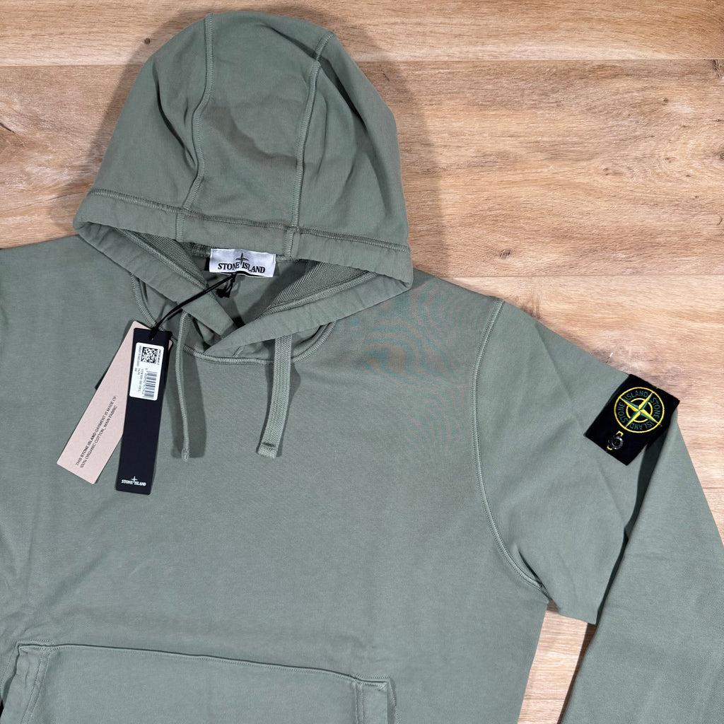 Stone Island Organic Cotton Fleece Pullover Hoodie in Sage Green Ironleague
