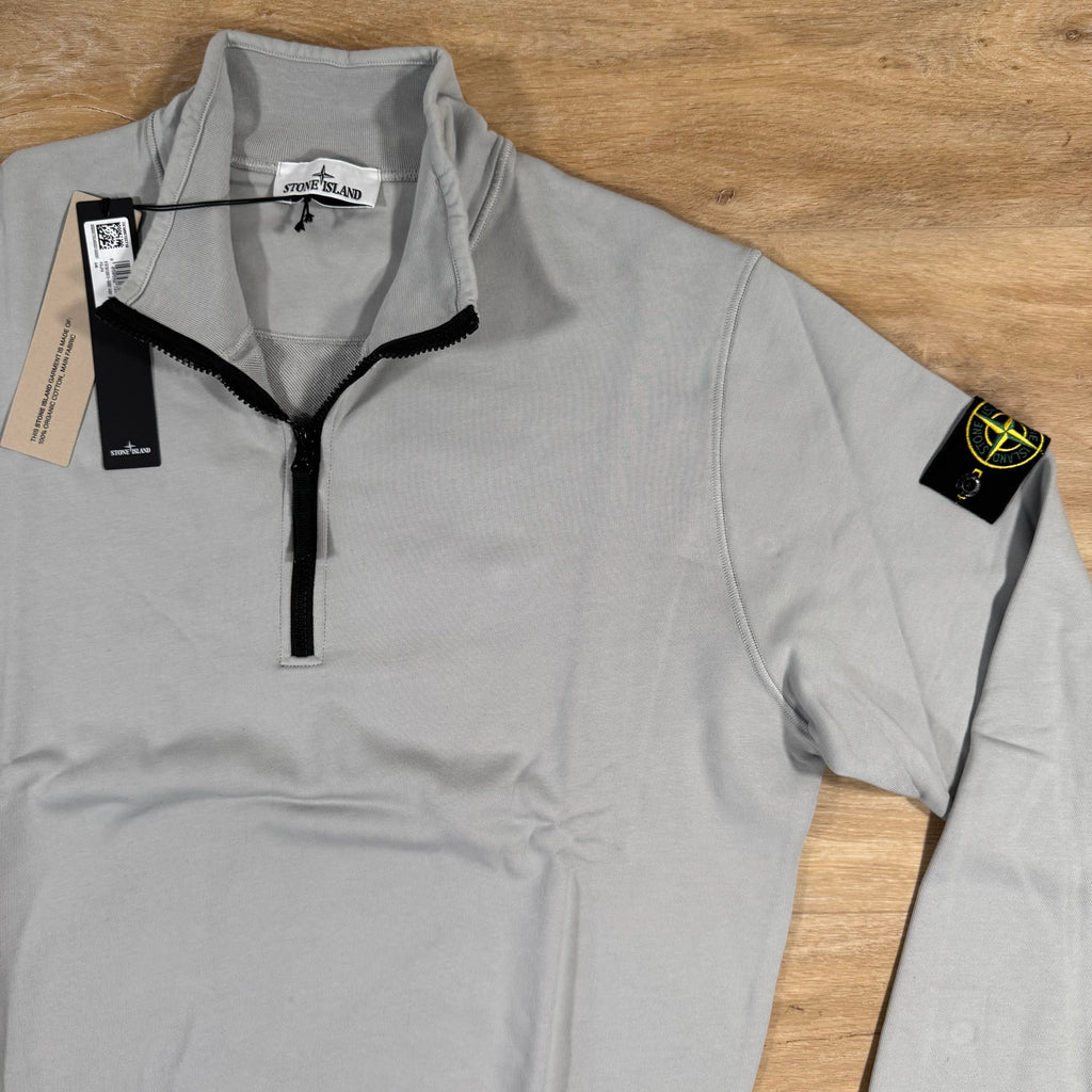 Stone Island Organic Cotton Half-Zip Sweatshirt in Pearl Grey Ironleague