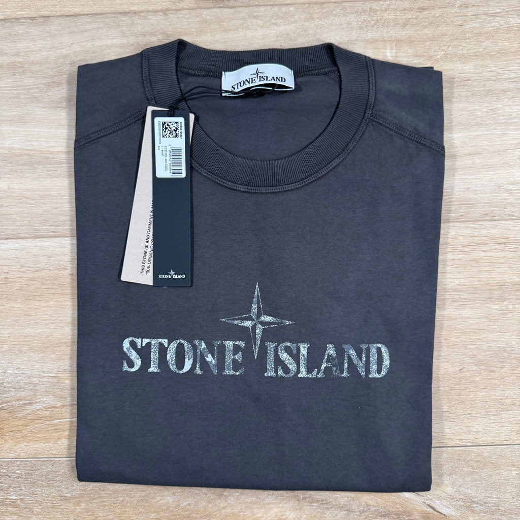 Stone Island Organic Cotton Logo T-Shirt in Charcoal Grey Ironleague