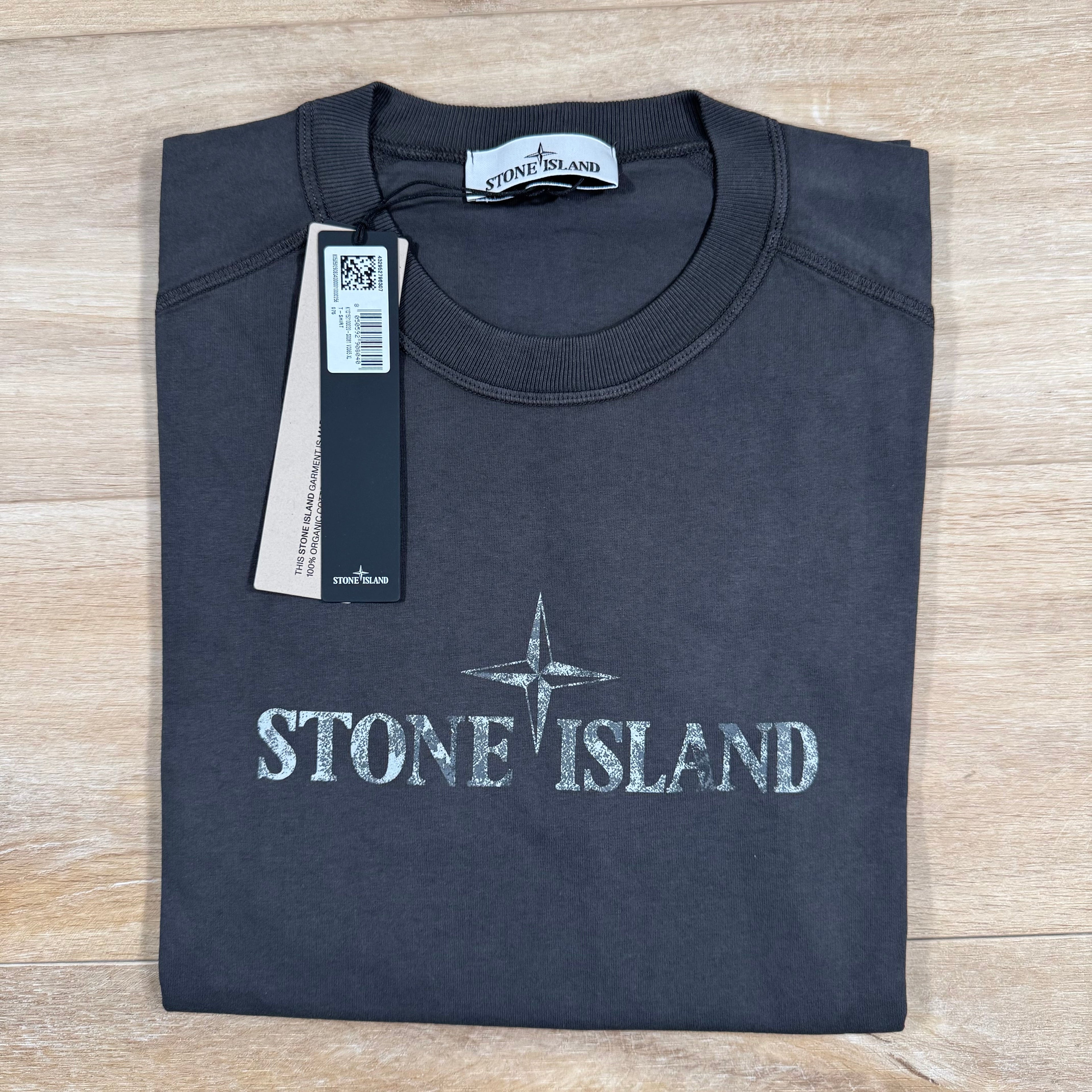 Stone Island Organic Cotton Logo T-Shirt in Charcoal Grey Ironleague