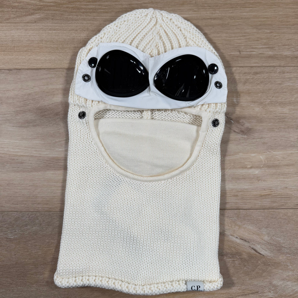 CP Company Merino Wool Goggle Balaclava in White Ironleague