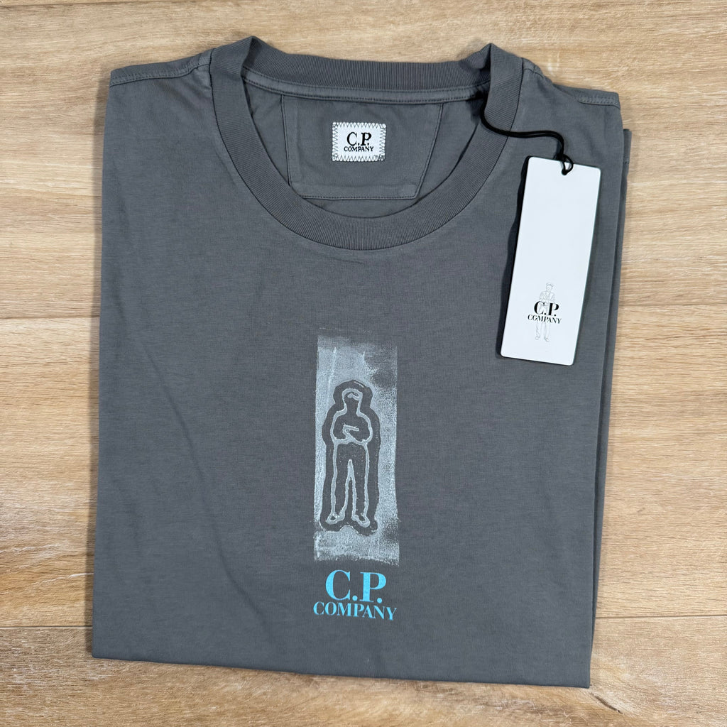 CP Company 24/1 Front and Back Logo T-Shirt in Smoked Pearl Ironleague
