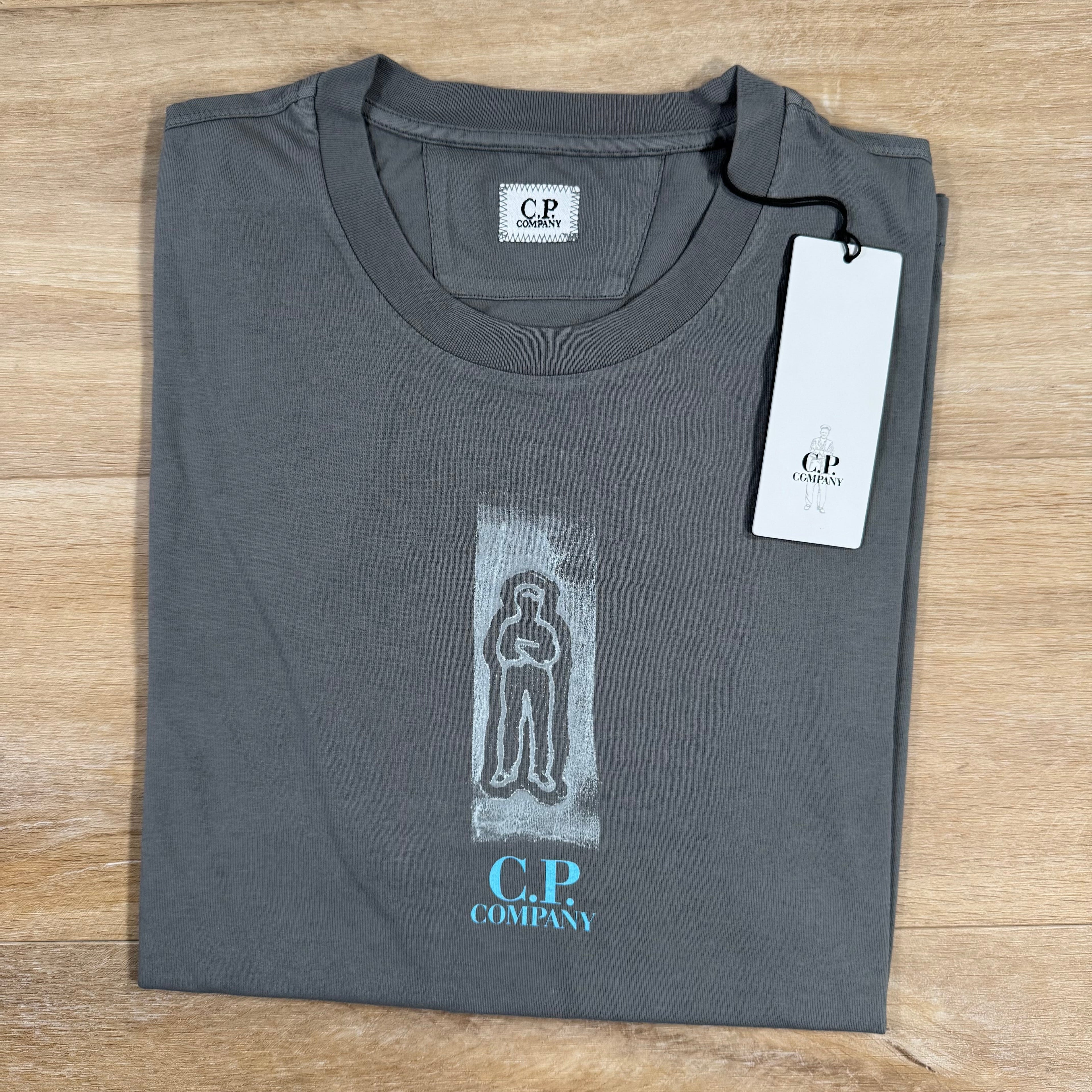CP Company 24/1 Front and Back Logo T-Shirt in Smoked Pearl Ironleague