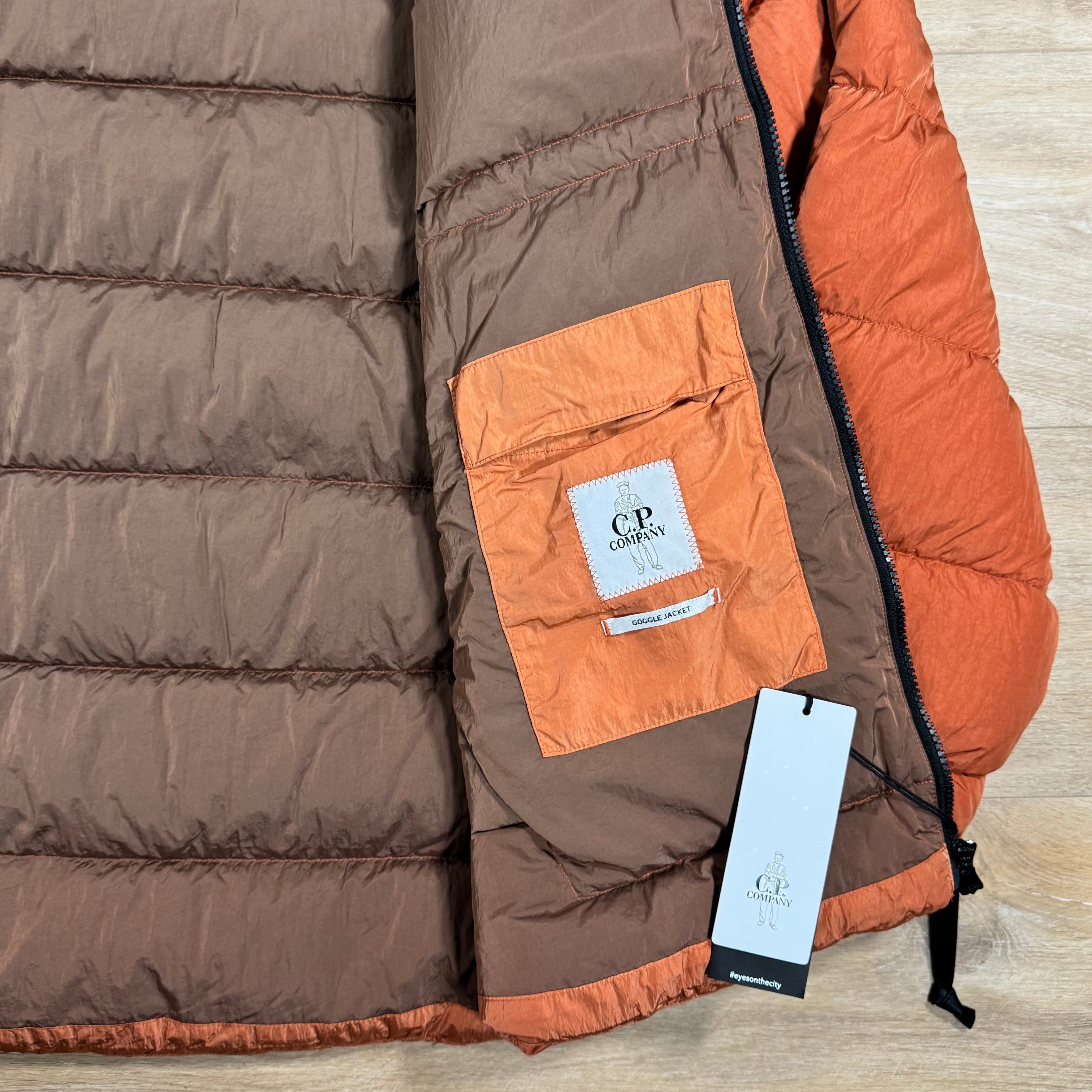 CP Company Chrome-R Goggle Down Jacket in Bombay Brown Ironleague