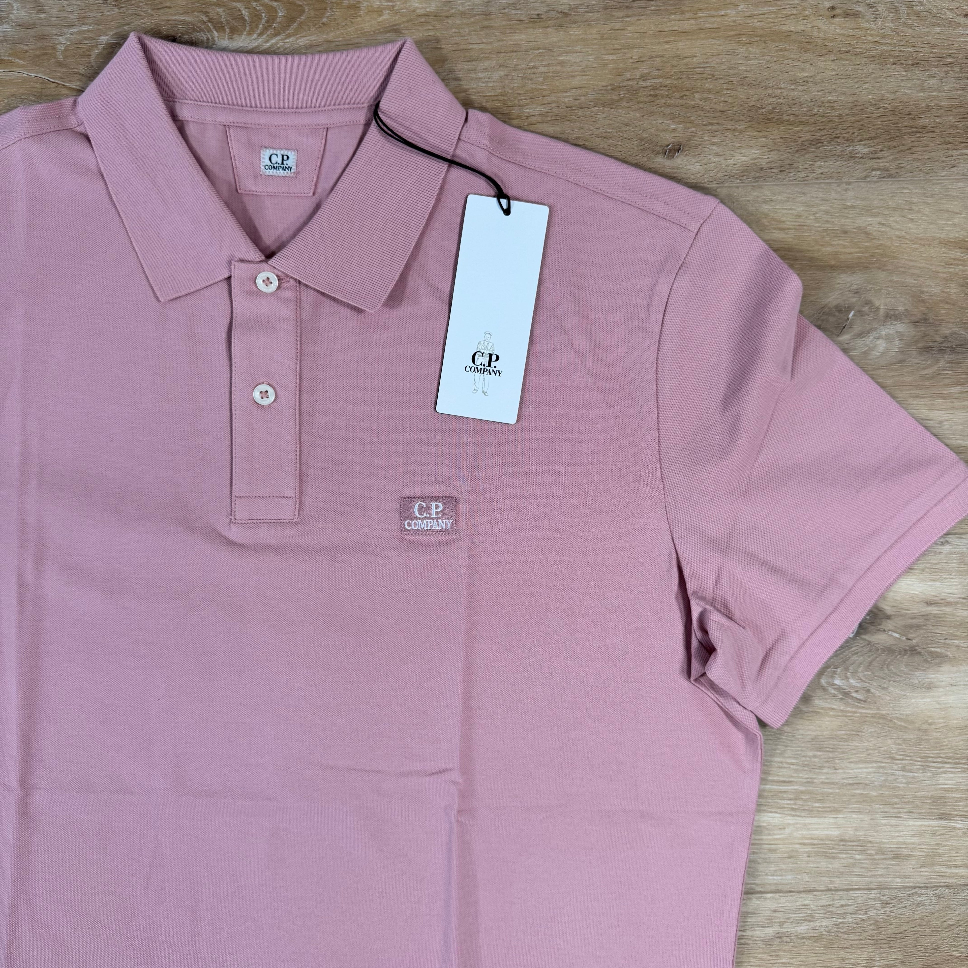 CP Company Stretch Piquet Logo Polo Shirt in Misty Rose - Pink Ironleague