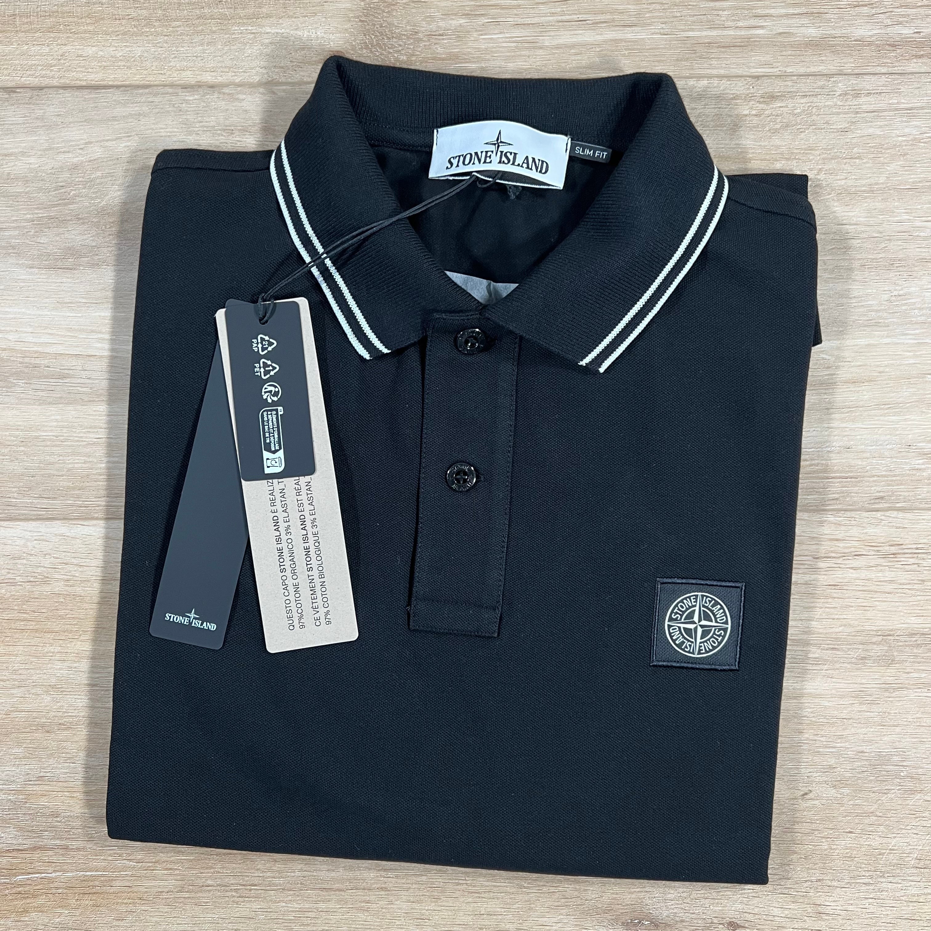 Stone Island Organic Cotton Pique Polo Shirt in Black Ironleague
