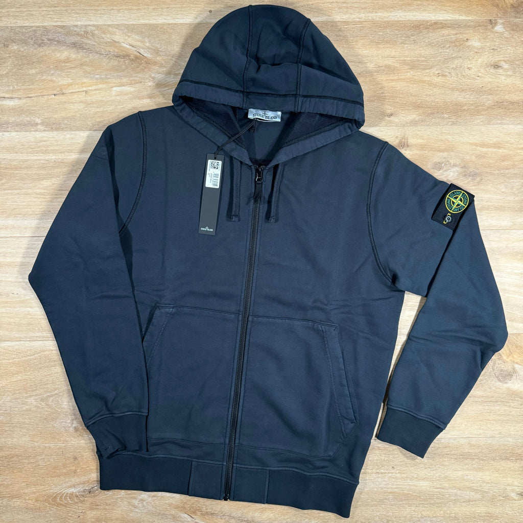 Stone Island Organic Cotton Fleece Zip Hoodie in Navy Ironleague