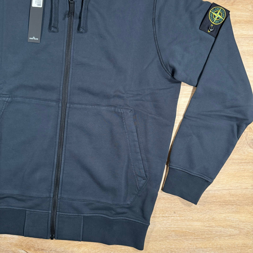 Stone Island Organic Cotton Fleece Zip Hoodie in Navy Ironleague