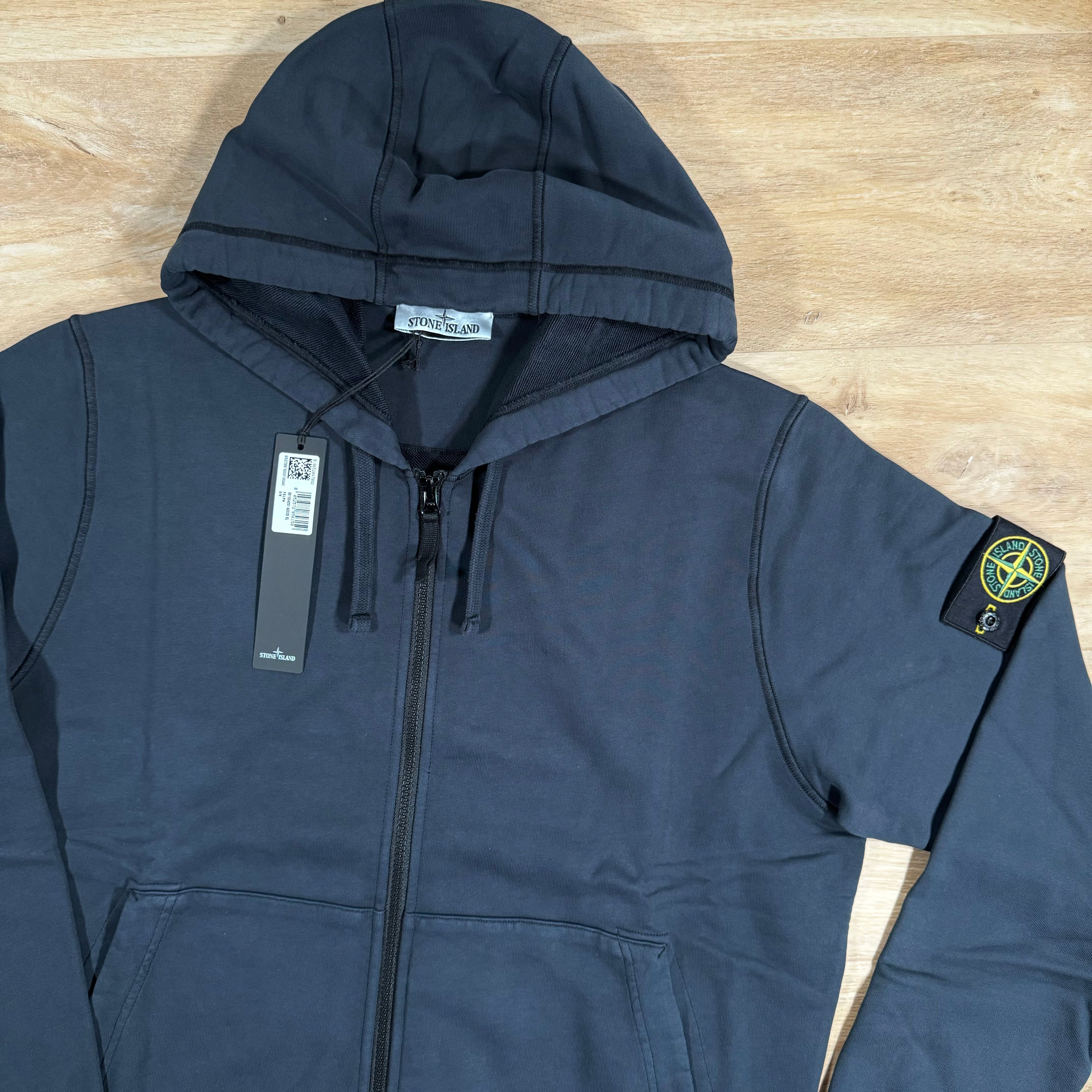 Stone Island Organic Cotton Fleece Zip Hoodie in Navy Ironleague