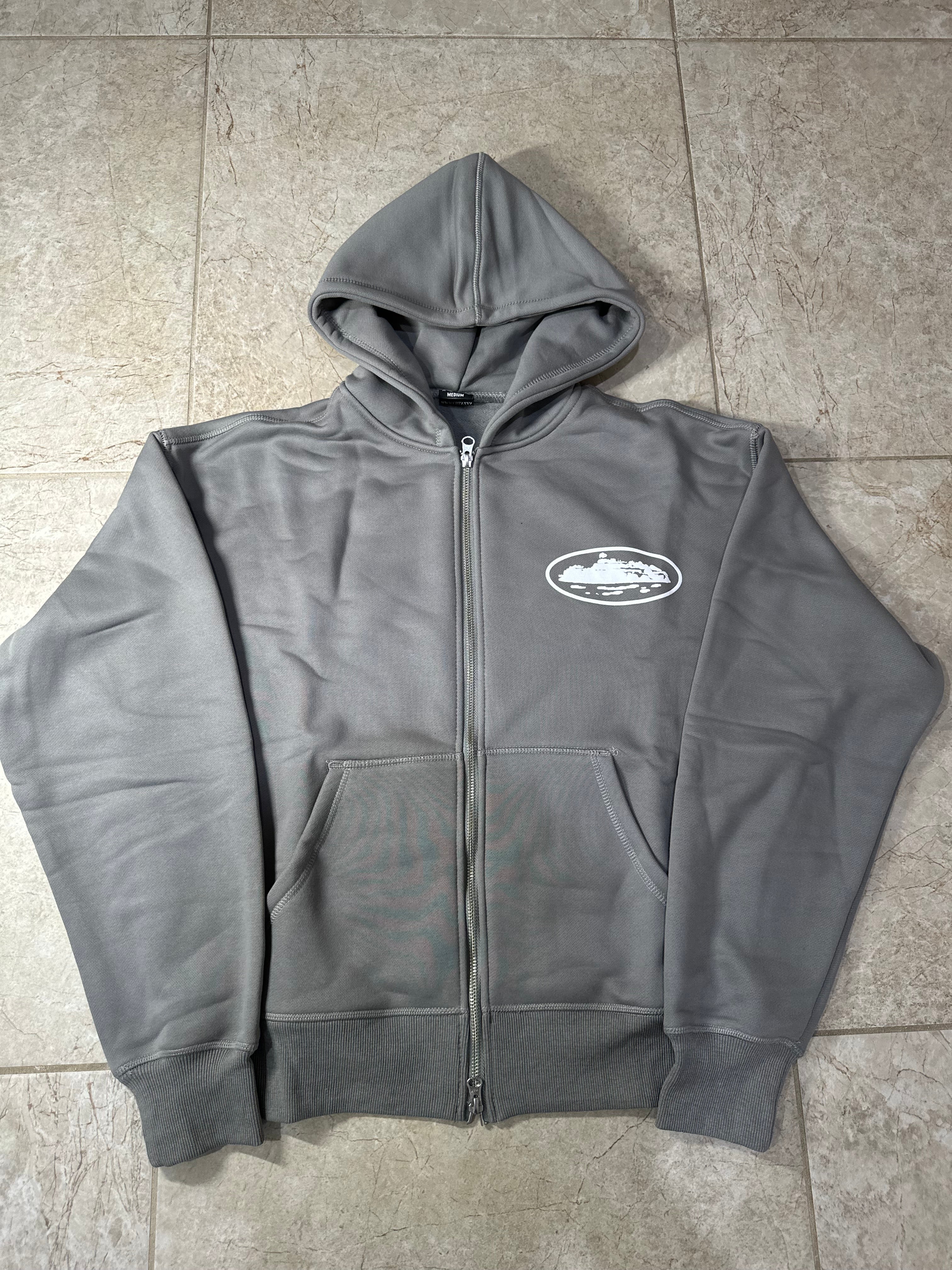 Corteiz Grey Island Puff Print Zip Set Ironleague