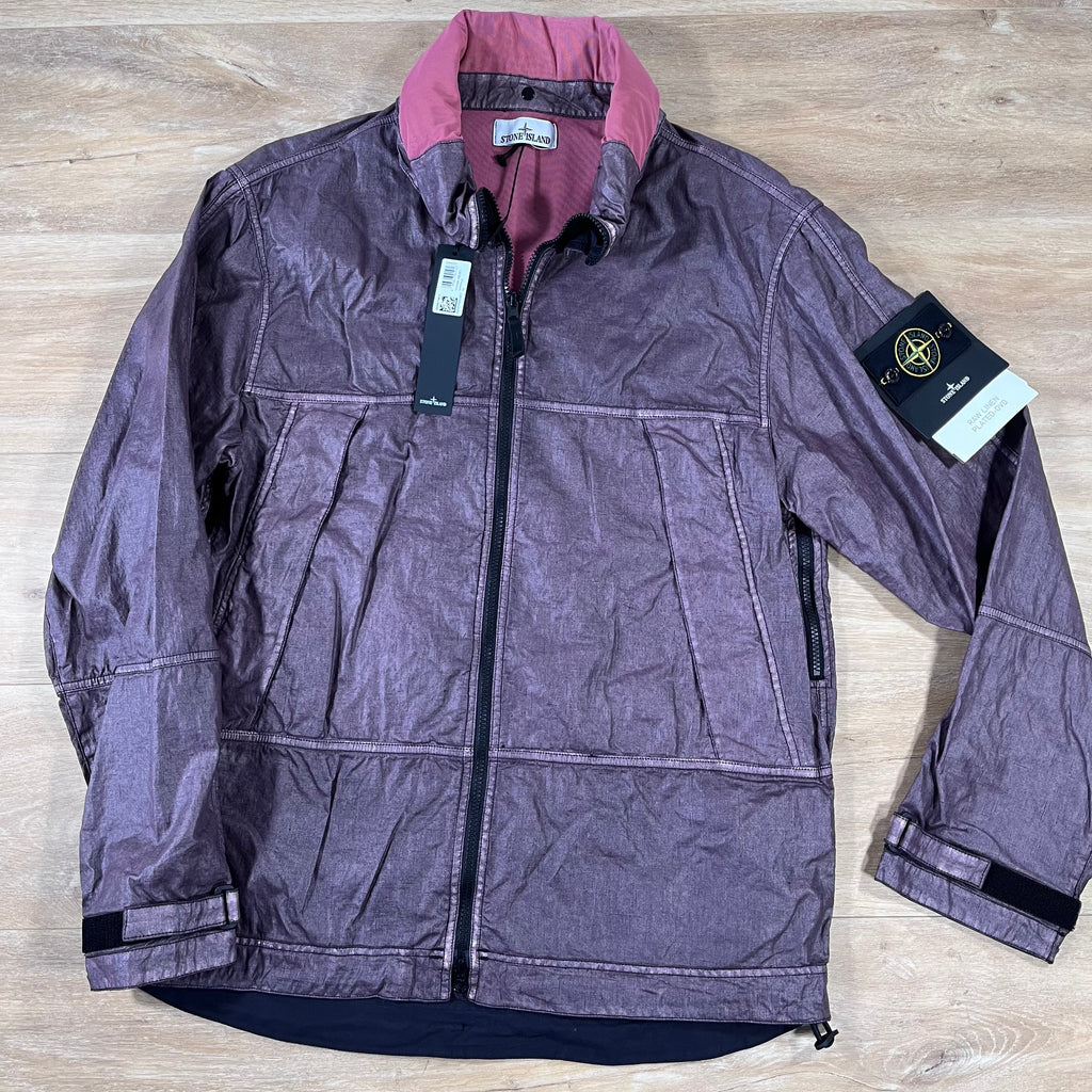 Stone Island Raw Linen Plated-OVD Jacket in Burgundy Ironleague