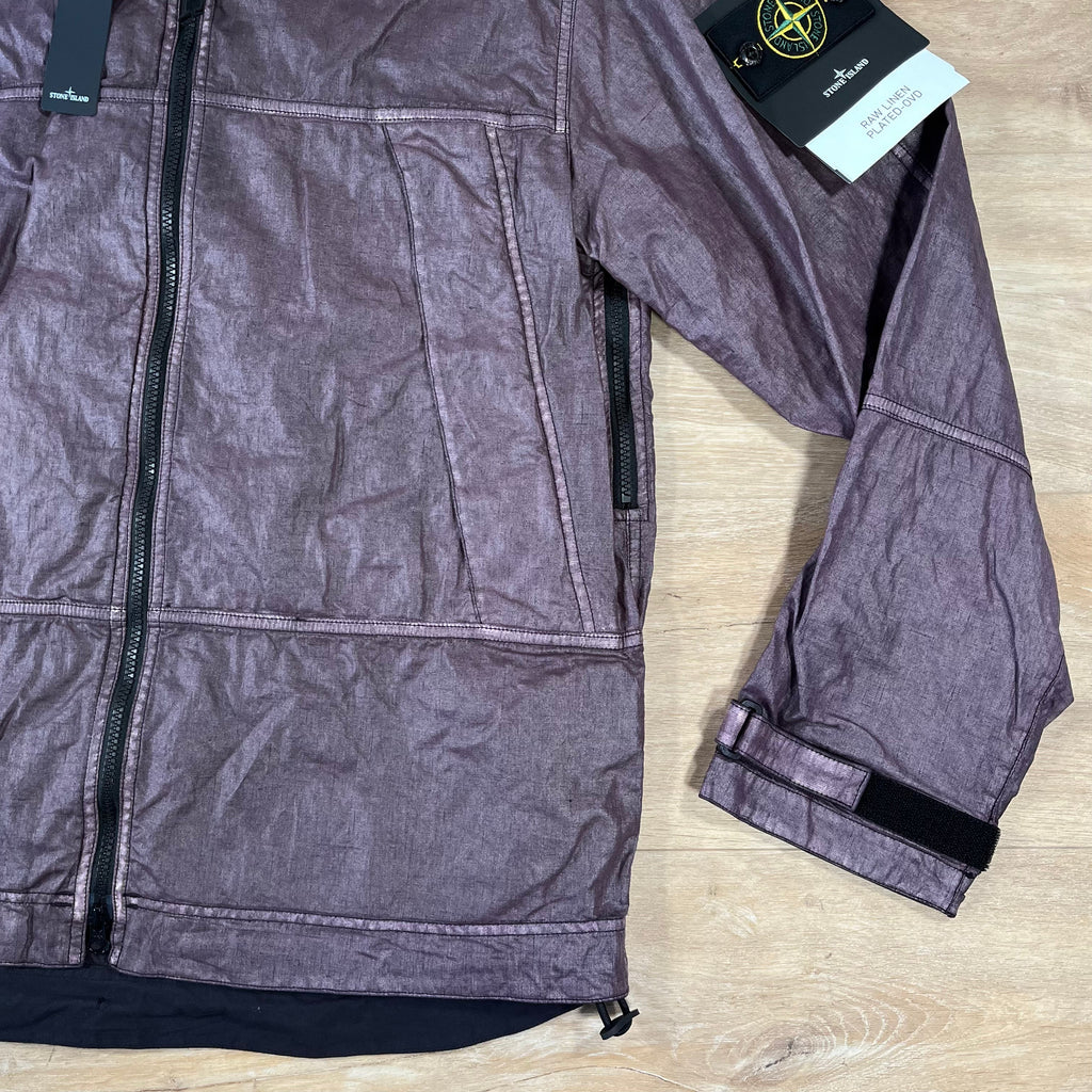 Stone Island Raw Linen Plated-OVD Jacket in Burgundy Ironleague