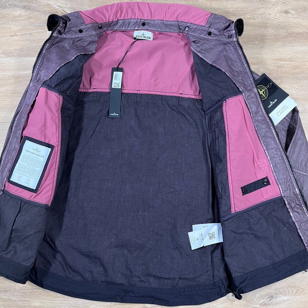 Stone Island Raw Linen Plated-OVD Jacket in Burgundy Ironleague