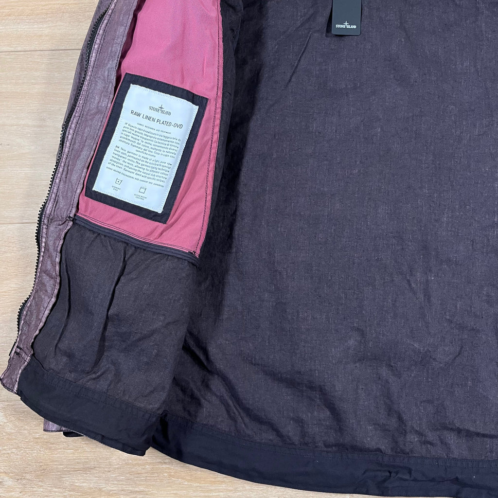 Stone Island Raw Linen Plated-OVD Jacket in Burgundy Ironleague