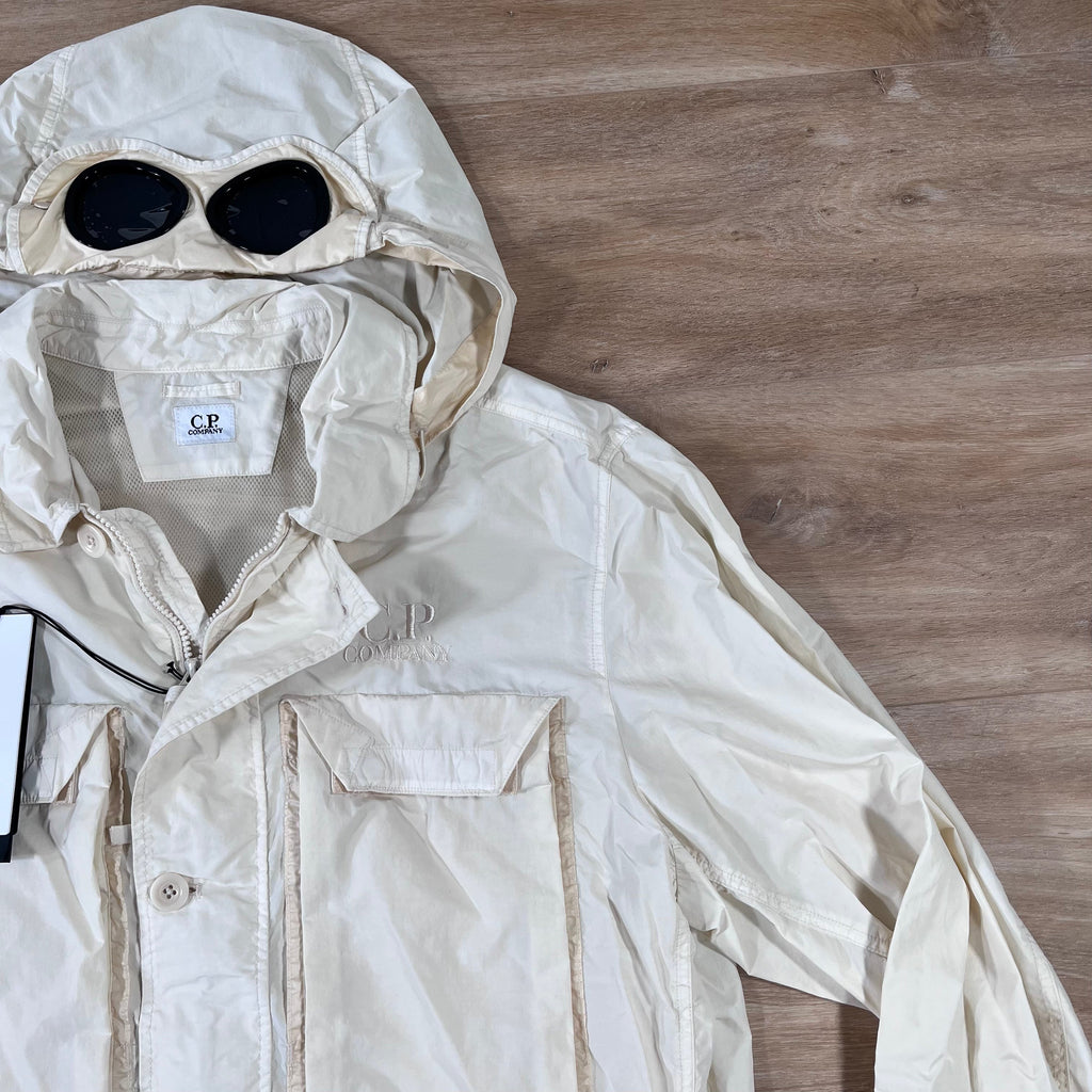 CP Company Flatt Nylon Goggle Overshirt in Pistachio Shell Ironleague