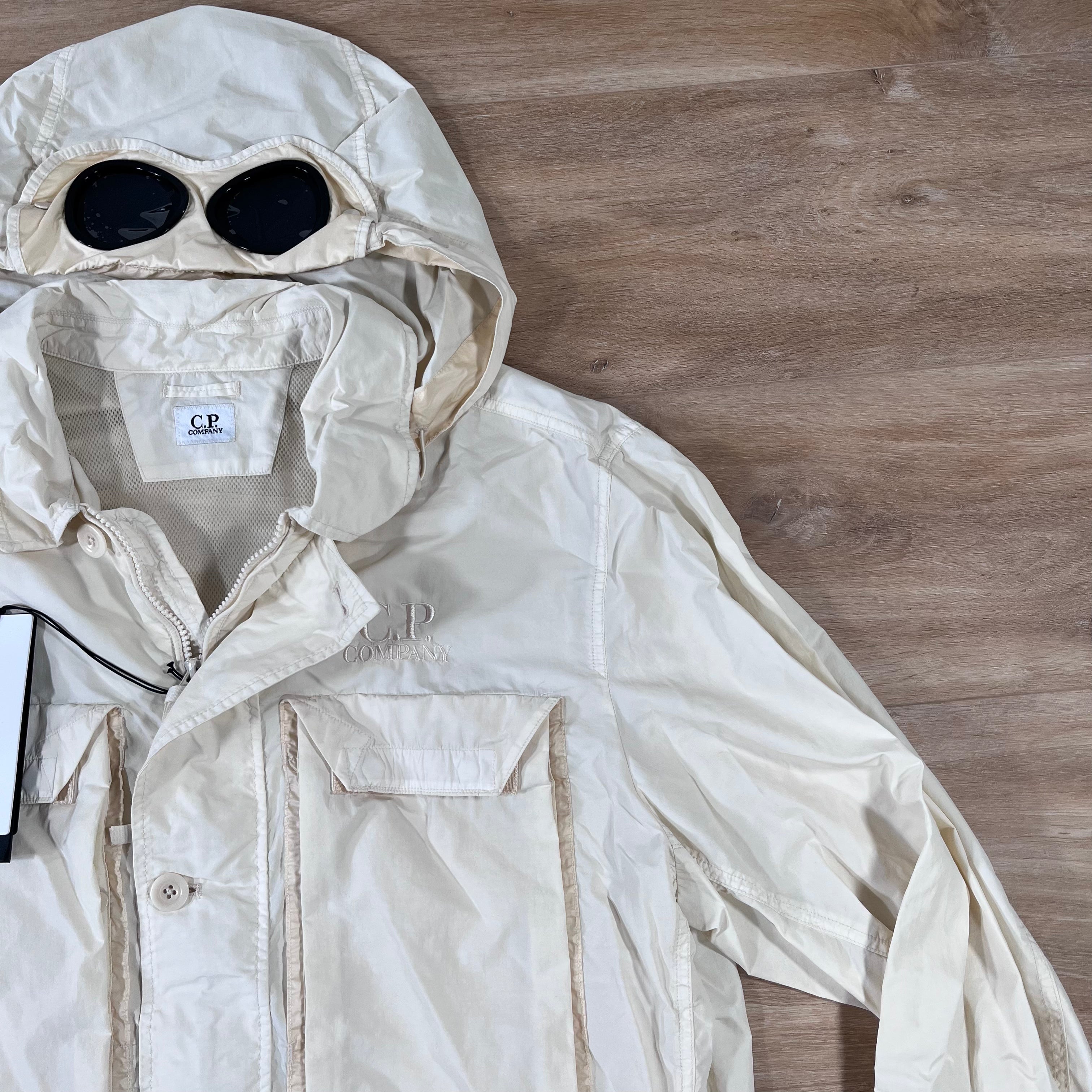 CP Company Flatt Nylon Goggle Overshirt in Pistachio Shell Ironleague