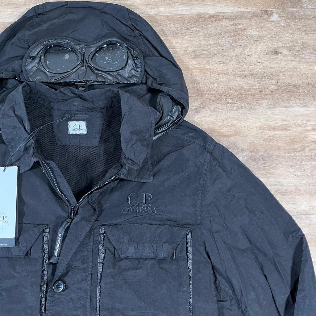 CP Company Flatt Nylon Goggle Overshirt in Black Ironleague