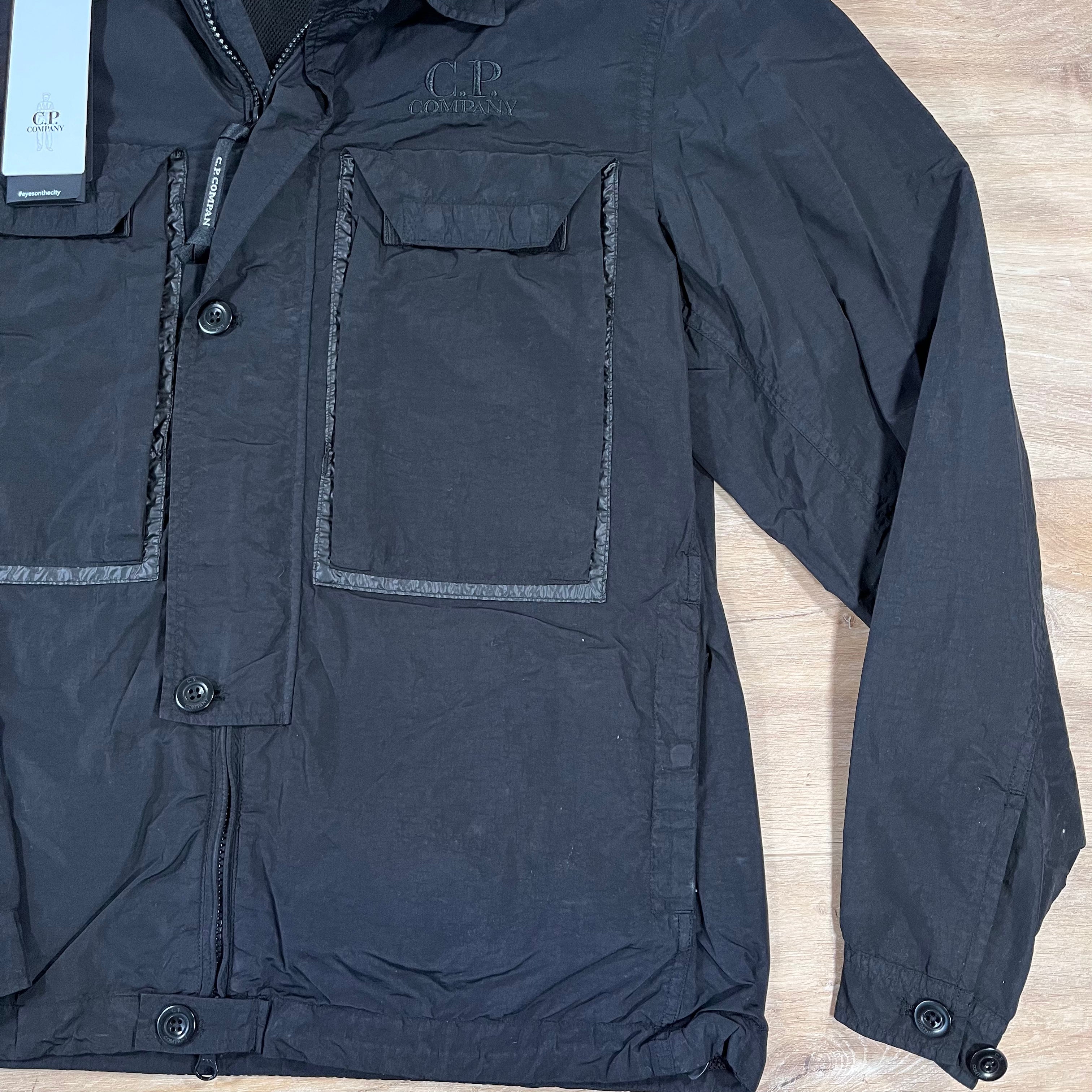 CP Company Flatt Nylon Goggle Overshirt in Black Ironleague