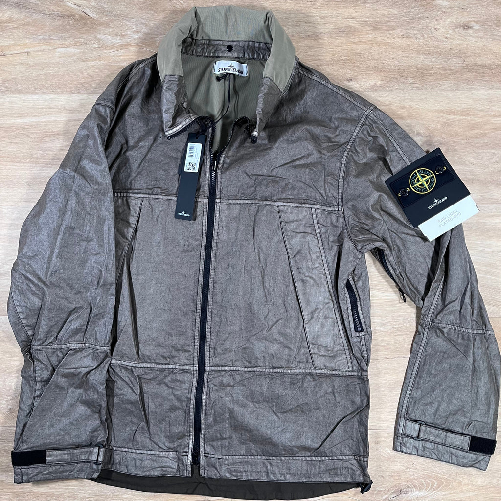 Stone Island Raw Linen Plated-OVD Jacket in Military Green Ironleague