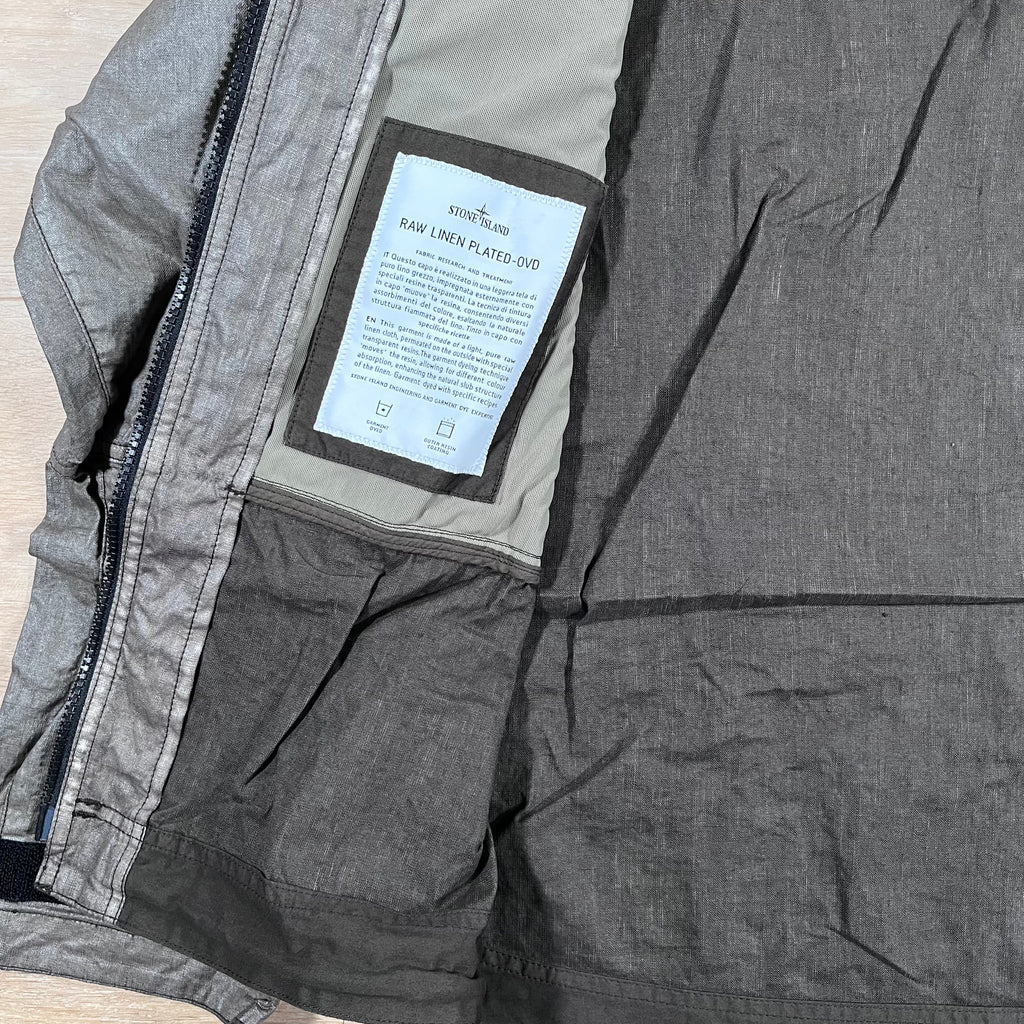 Stone Island Raw Linen Plated-OVD Jacket in Military Green Ironleague