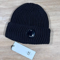 CP Company Extra Fine Merino Wool Lens Beanie in Black Ironleague