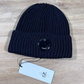 CP Company Extra Fine Merino Wool Lens Beanie in Navy Ironleague