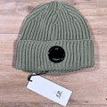 CP Company Extra Fine Merino Wool Lens Beanie in Tea - Green Ironleague