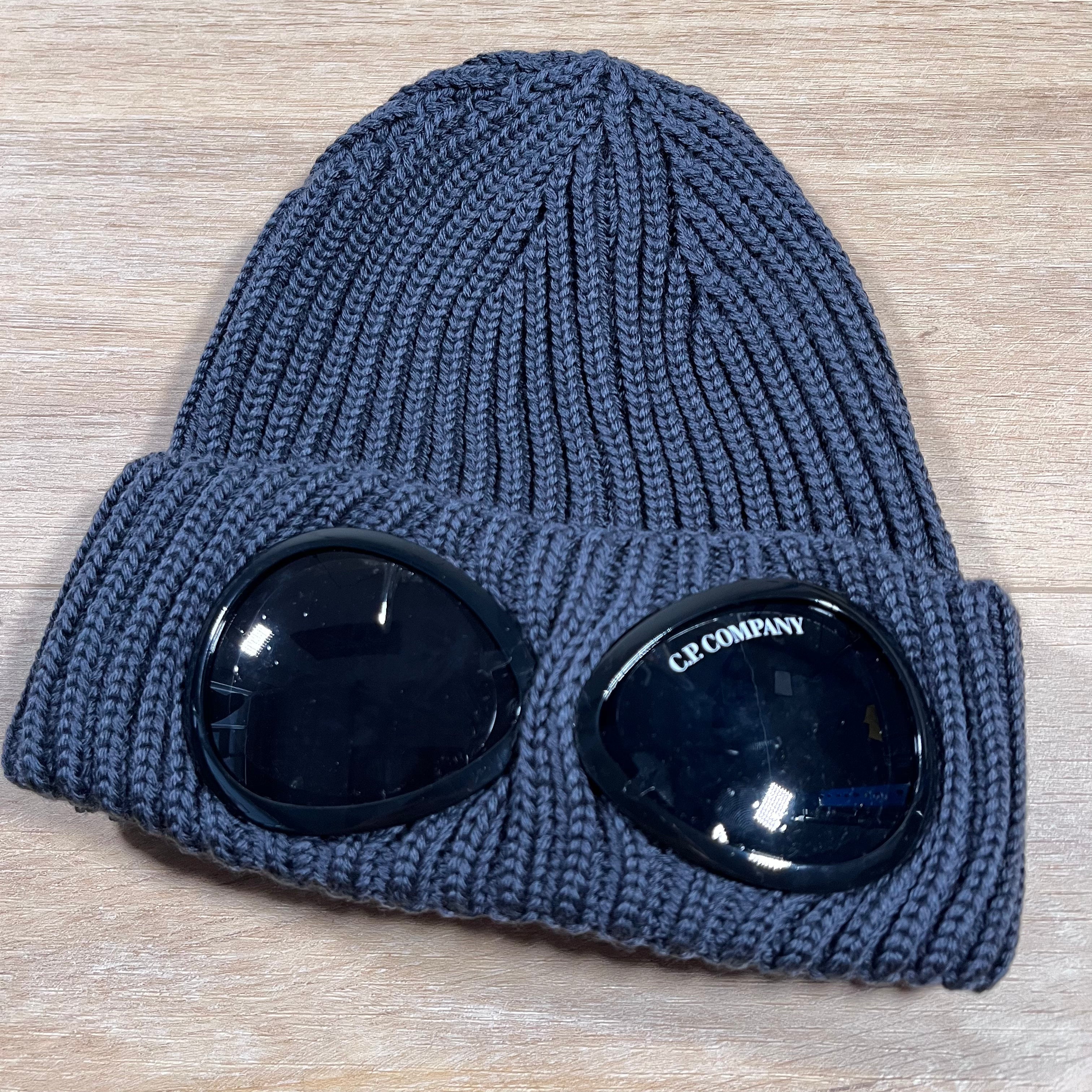 CP Company Extra Fine Merino Wool Goggle Beanie in Ebony Ironleague