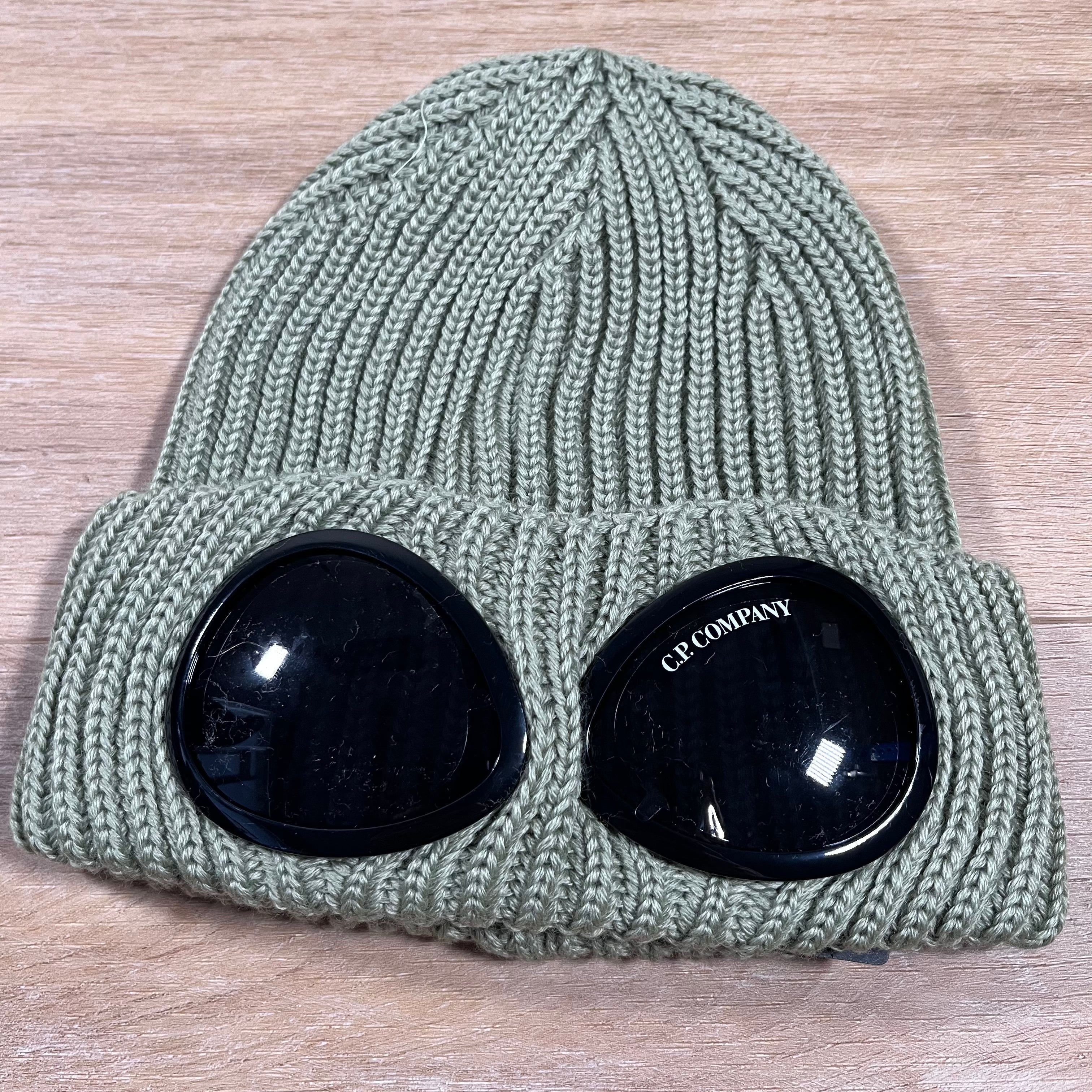 CP Company Extra Fine Merino Wool Goggle Beanie in Tea - Green Ironleague