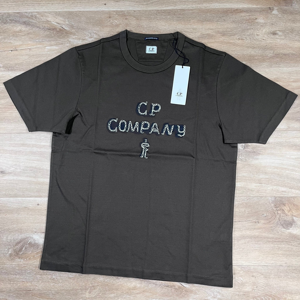 CP Company Mercerized 30/2 Jersey Twisted Logo T-Shirt in Ivy Green Ironleague