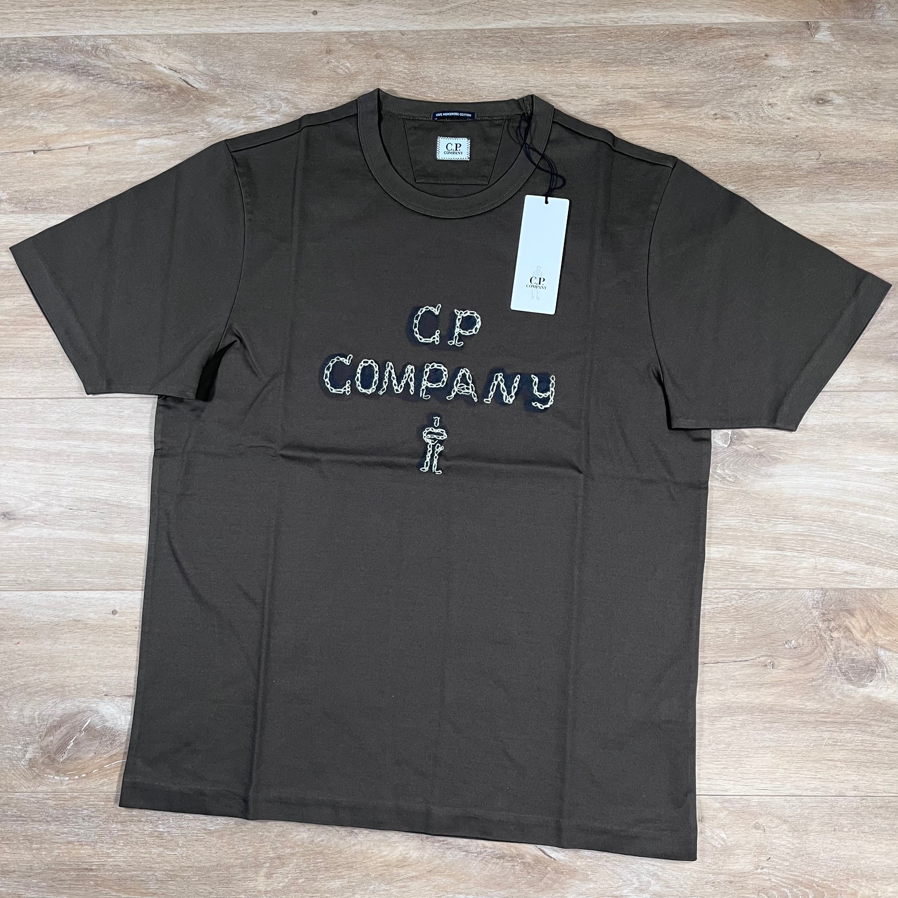 CP Company Mercerized 30/2 Jersey Twisted Logo T-Shirt in Ivy Green Ironleague