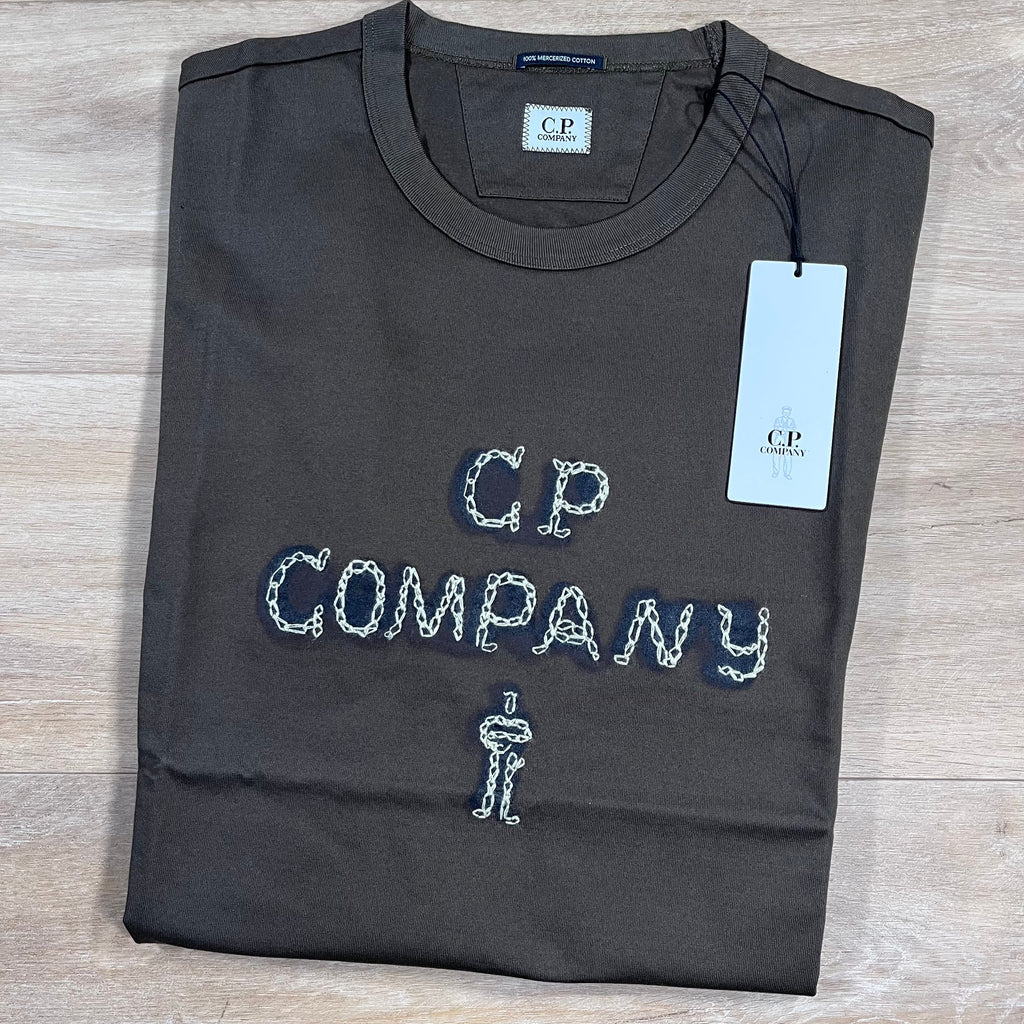 CP Company Mercerized 30/2 Jersey Twisted Logo T-Shirt in Ivy Green Ironleague
