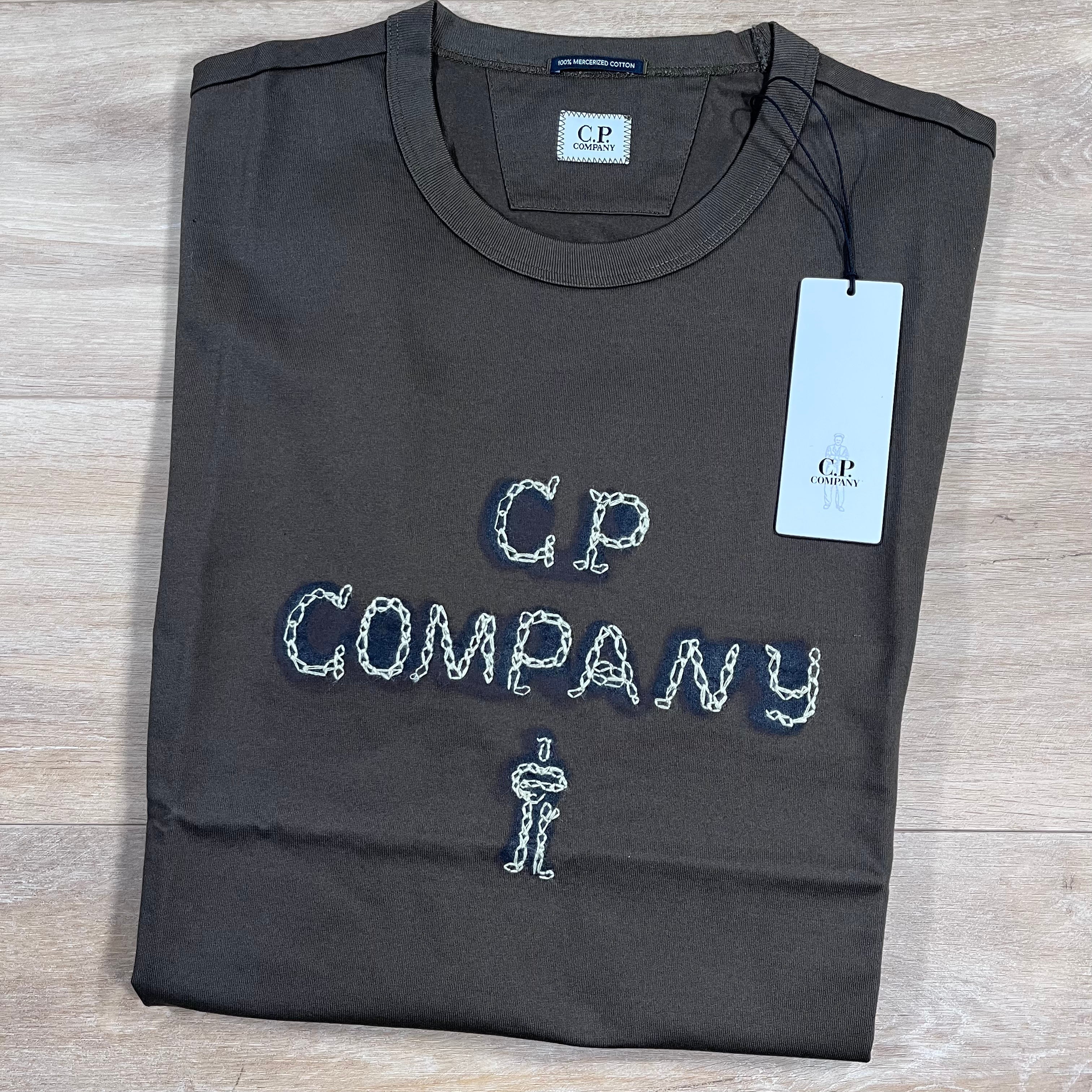 CP Company Mercerized 30/2 Jersey Twisted Logo T-Shirt in Ivy Green Ironleague