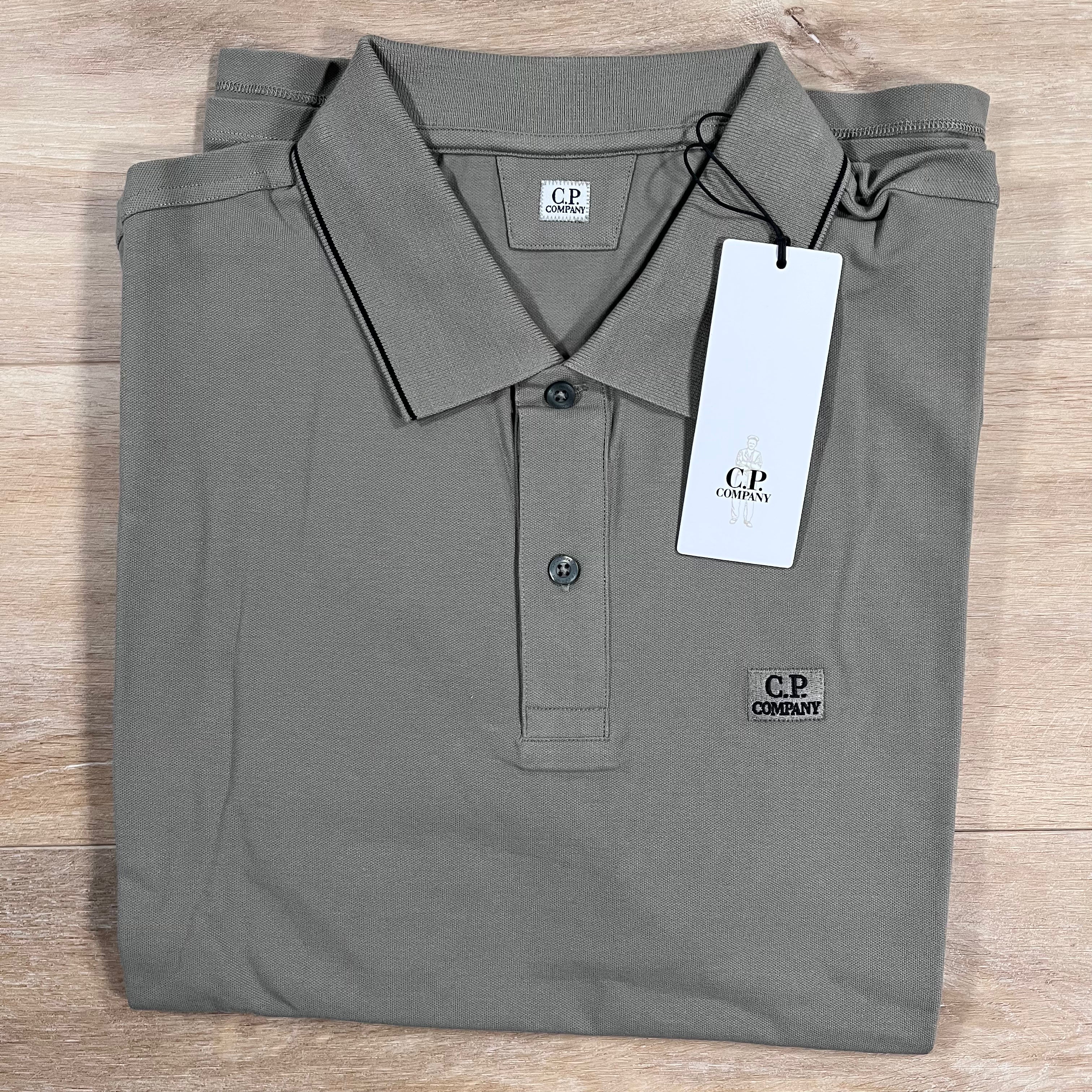 CP Company Stretch Piquet Striped Collar Polo Shirt in Fallen Rock Ironleague