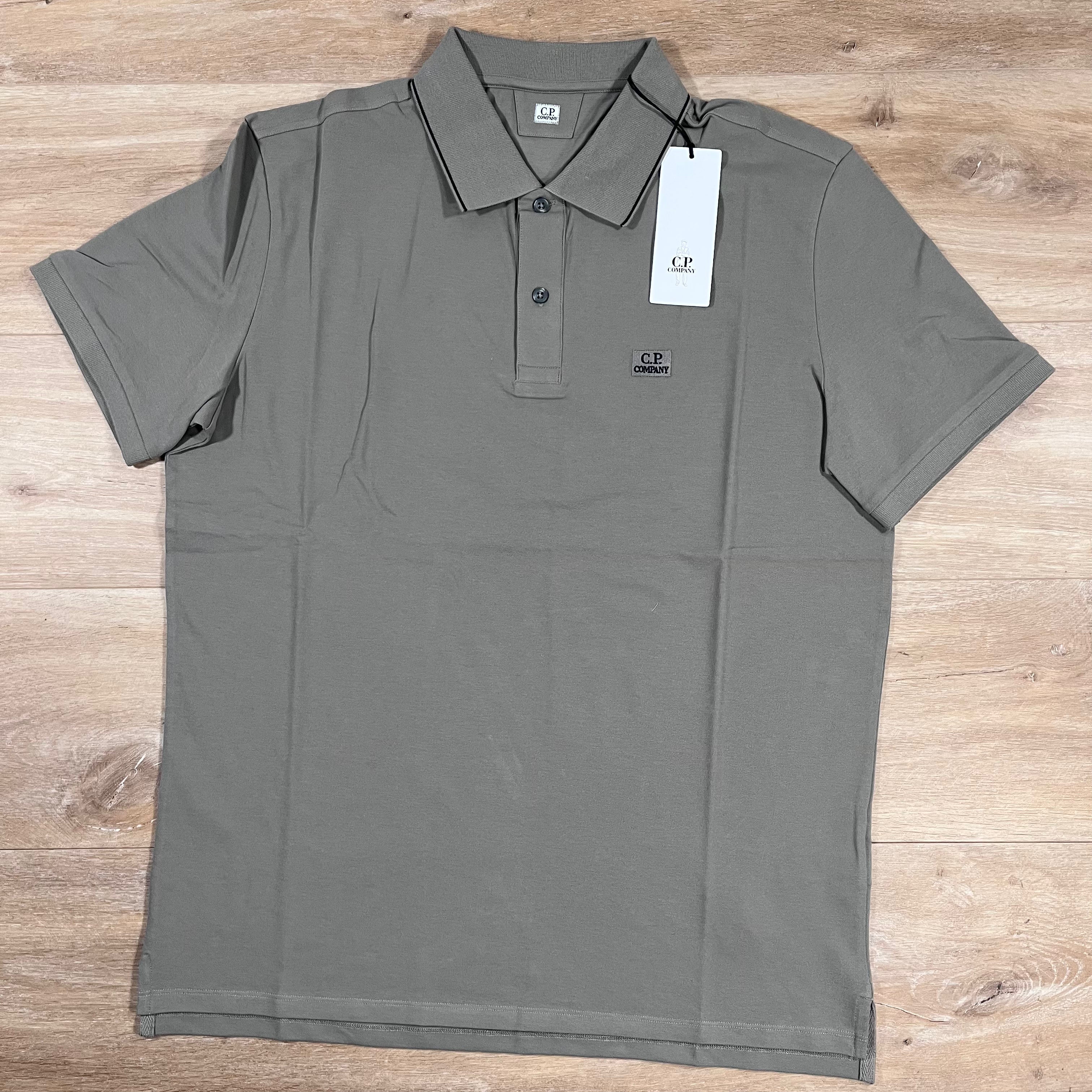 CP Company Stretch Piquet Striped Collar Polo Shirt in Fallen Rock Ironleague