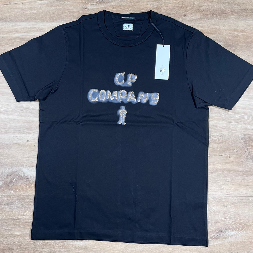 CP Company Mercerized 30/2 Jersey Twisted Logo T-Shirt in Black Ironleague