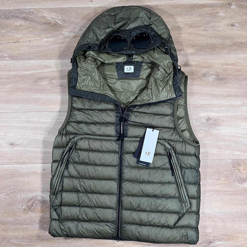 CP Company DD Shell Goggle Down Gilet in Elmwood Green Ironleague