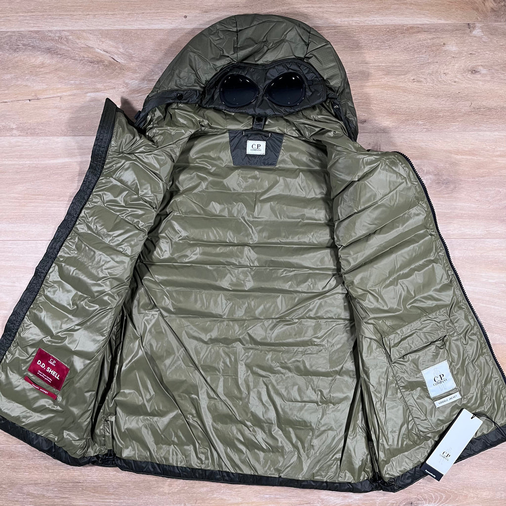 CP Company DD Shell Goggle Down Gilet in Elmwood Green Ironleague