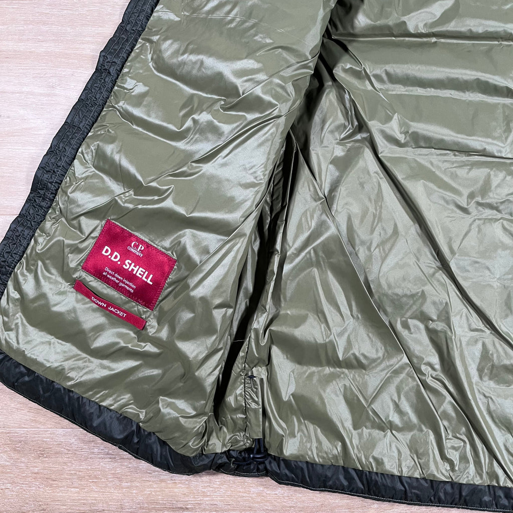 CP Company DD Shell Goggle Down Gilet in Elmwood Green Ironleague
