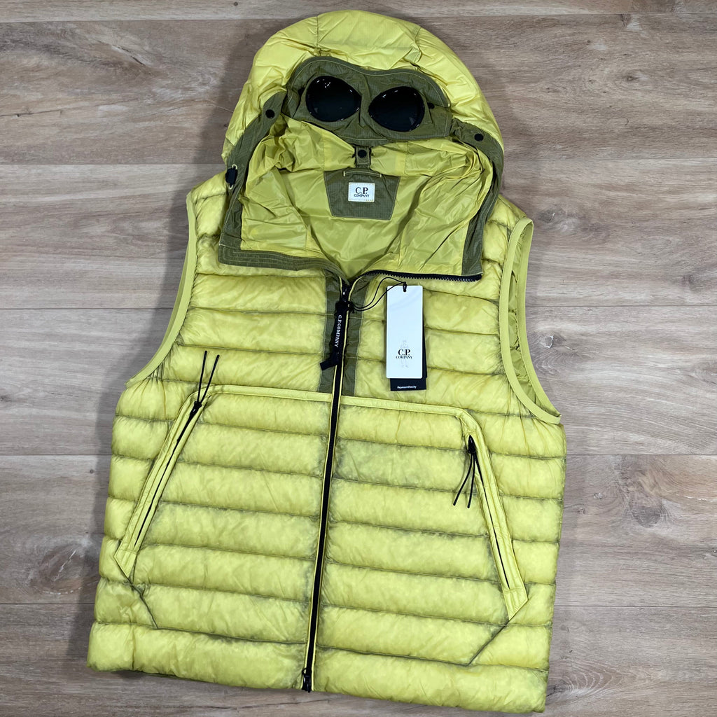 CP Company DD Shell Goggle Down Gilet in Green Sheen - Yellow Ironleague