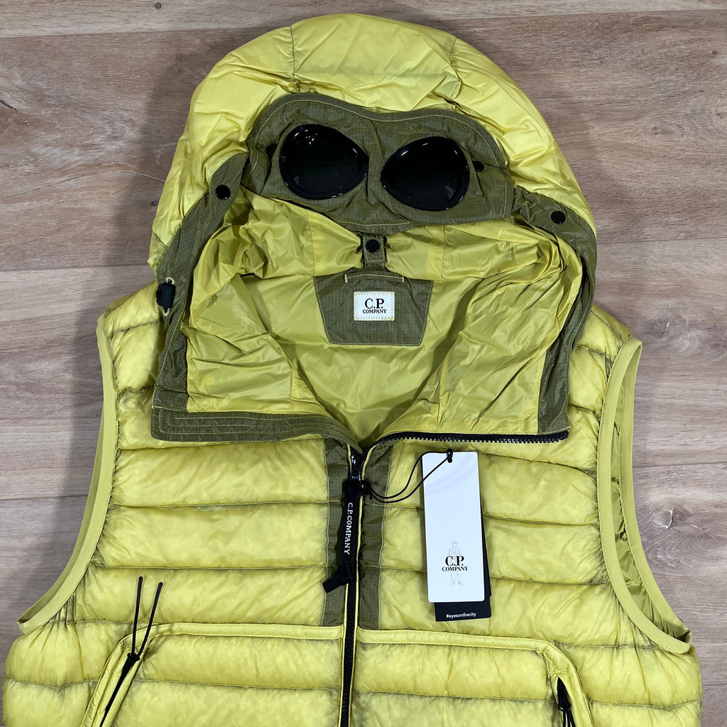 CP Company DD Shell Goggle Down Gilet in Green Sheen - Yellow Ironleague