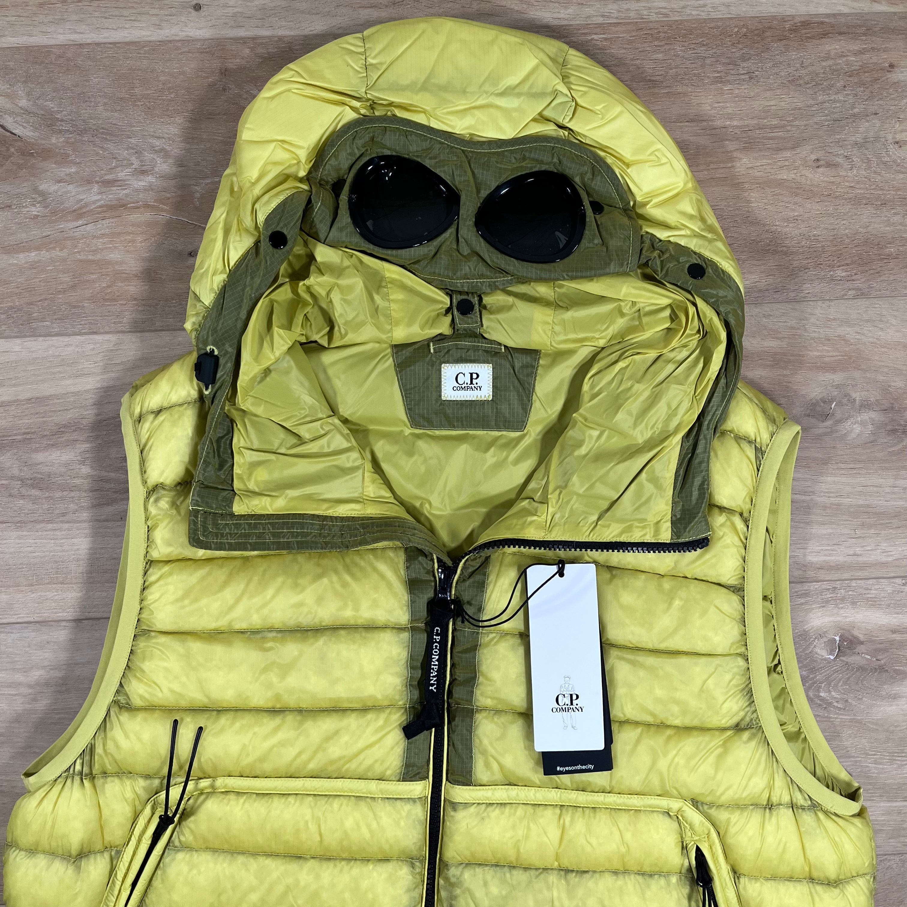 CP Company DD Shell Goggle Down Gilet in Green Sheen - Yellow Ironleague
