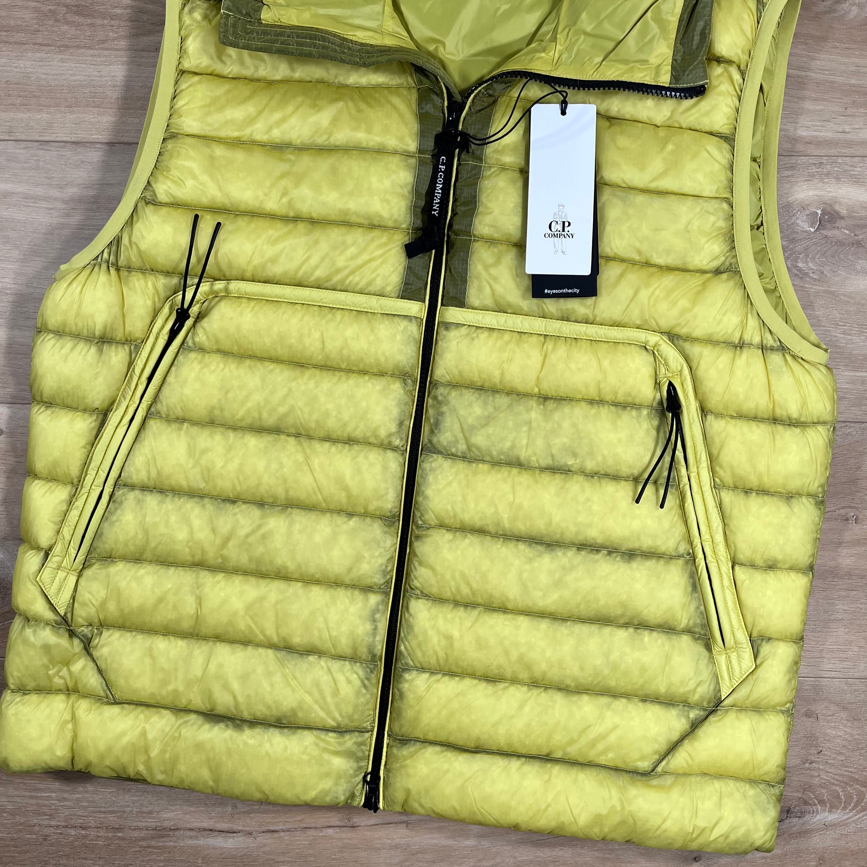 CP Company DD Shell Goggle Down Gilet in Green Sheen - Yellow Ironleague
