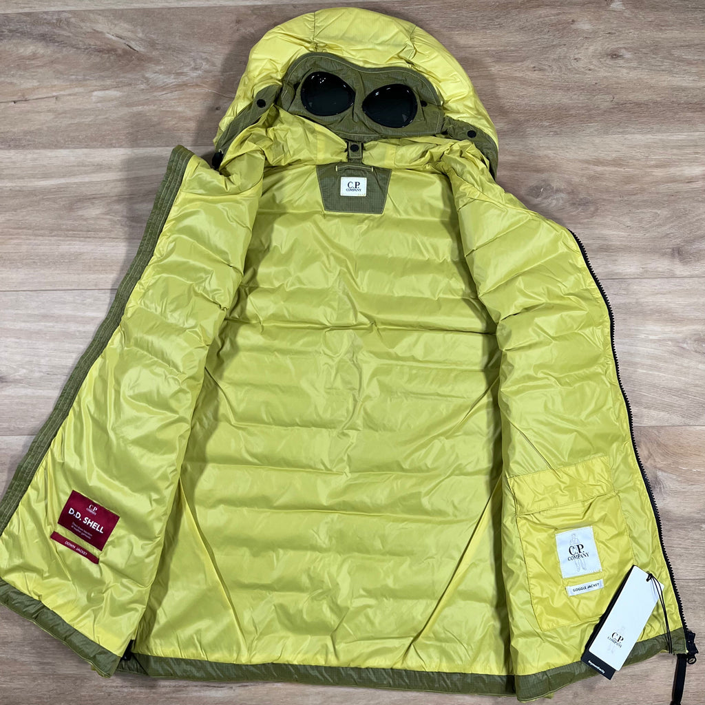 CP Company DD Shell Goggle Down Gilet in Green Sheen - Yellow Ironleague