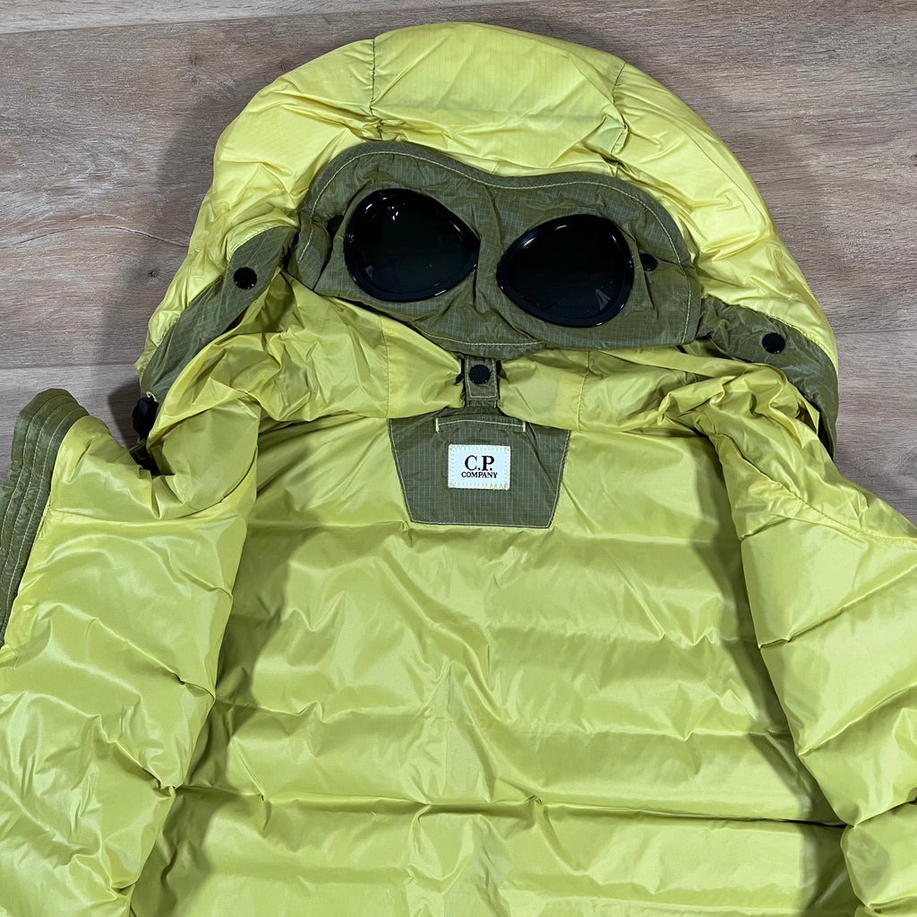 CP Company DD Shell Goggle Down Gilet in Green Sheen - Yellow Ironleague