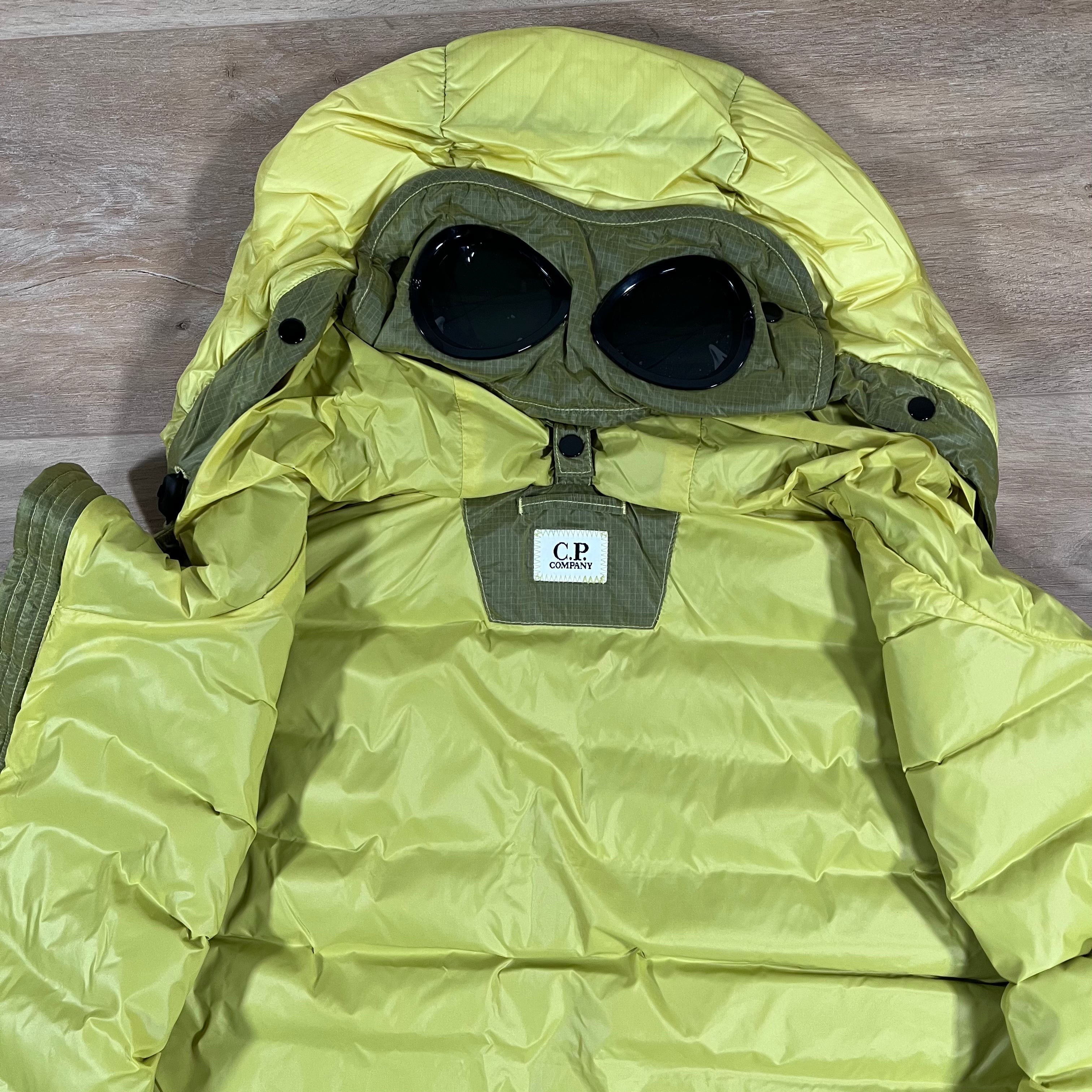 CP Company DD Shell Goggle Down Gilet in Green Sheen - Yellow Ironleague