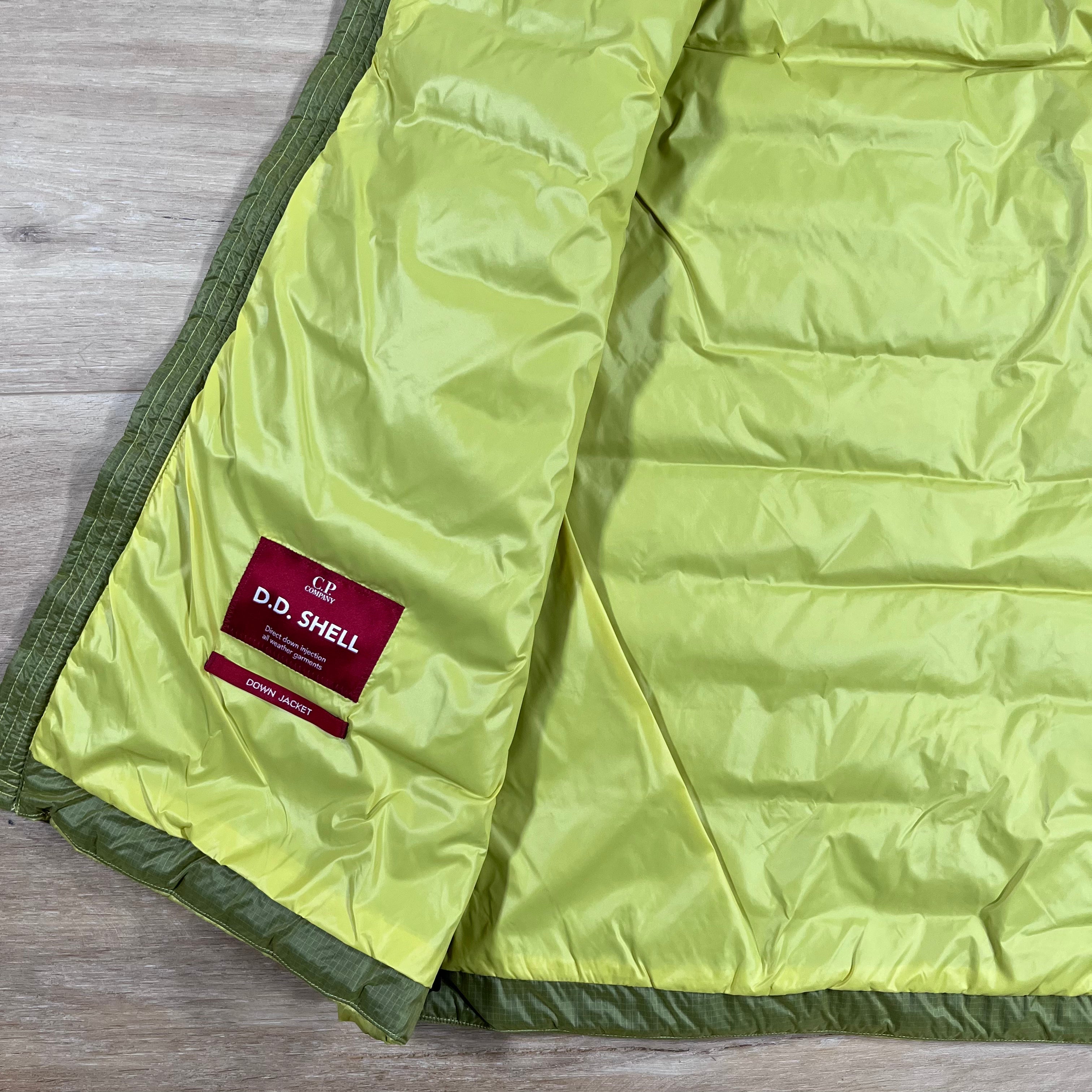 CP Company DD Shell Goggle Down Gilet in Green Sheen - Yellow Ironleague