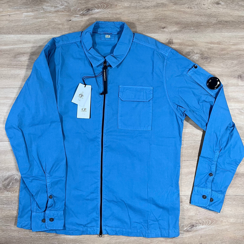 CP Company Organic Gabardine Lens Overshirt in Aegean Blue Ironleague