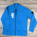 CP Company Organic Gabardine Lens Overshirt in Aegean Blue Ironleague