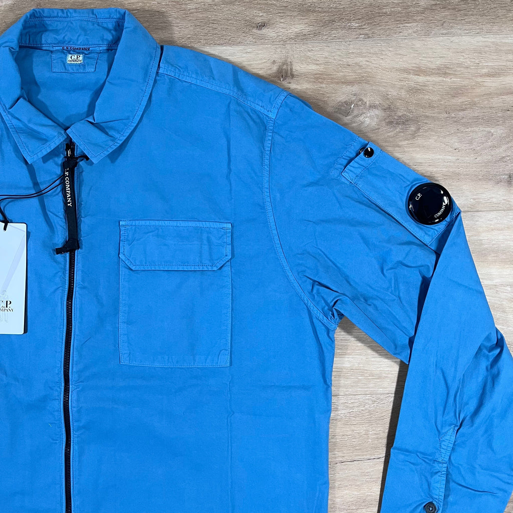 CP Company Organic Gabardine Lens Overshirt in Aegean Blue Ironleague